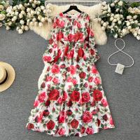 Polyester Waist-controlled One-piece Dress floral PC