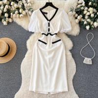 Polyester Waist-controlled One-piece Dress slimming & deep V white PC