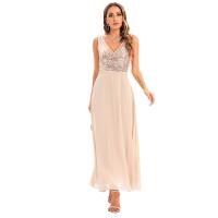 Sequin & Polyester Waist-controlled Long Evening Dress embroidered PC