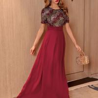 Sequin & Polyester Waist-controlled & A-line One-piece Dress embroidered PC