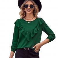 Polyester scallop Women Long Sleeve T-shirt & loose Solid PC