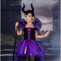 Polyester Children Halloween Cosplay Costume Halloween Design & short front long back hair accessories purple Set