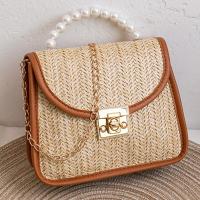 Straw Box Bag Woven Tote with chain Solid PC