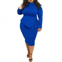 Polyester Plus Size & Step Skirt Sexy Package Hip Dresses patchwork Solid PC