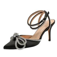 Silk High-Heeled Shoes pointed toe & with rhinestone Pair