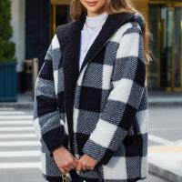 Polyester Women Coat & loose & thermal plaid black PC