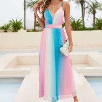 Chiffon Slim & A-line Slip Dress backless Tie-dye mixed colors PC