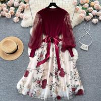 Polyester Waist-controlled One-piece Dress floral : PC