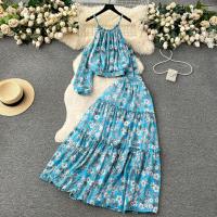 Polyester Two-Piece Dress Set slimming & two piece printed floral : Set