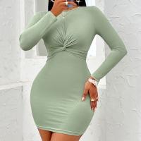 Polyester Slim Sexy Package Hip Dresses knitted Solid green PC
