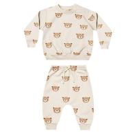 Polyester & Cotton Baby Clothes Set Cute & unisex Pants & top printed beige PC