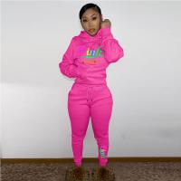 Polyester Plus Size Women Casual Set & two piece Pants & top printed letter Set