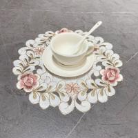 Polyester Cup Pad for home decoration embroidered floral pink PC