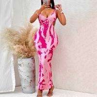 Polyester Slim Slip Dress backless printed pink PC