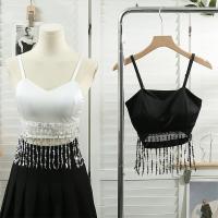 Polyester Tassels Camisole midriff-baring & backless patchwork Solid : PC