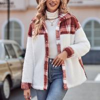 Plush & Polyester Women Coat & loose & thermal patchwork plaid PC