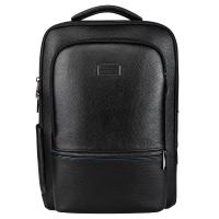 Cowhide & Polyester Backpack large capacity & with USB interface Solid black PC