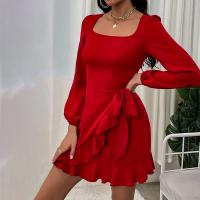 Polyester Sexy Package Robes hip Patchwork Solide Rouge pièce