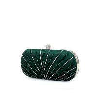PVC & Velour Easy Matching Clutch Bag with chain & attached with hanging strap & with rhinestone Solid green PC