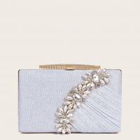 PVC & Polyester Clutch Bag with chain & attached with hanging strap & with rhinestone Solid silver PC