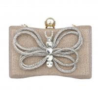 PU Leather Evening Party Clutch Bag attached with hanging strap & with rhinestone Solid champagne PC
