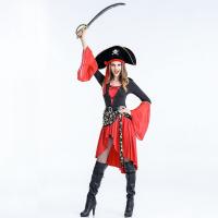 Polyester with hat Women Pirate Costume see through look Solid red Set