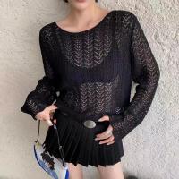 Polyester Women Long Sleeve Blouses loose & hollow knitted Solid : PC