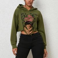 Polyester Women Sweatshirts & loose printed army green PC