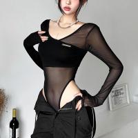 Cotton Slim Women Jumpsuit see through look Solid black PC
