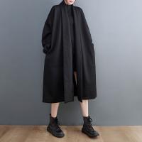 Polyester Women Overcoat loose & thermal Solid black : PC