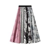 Polyester Pleated Maxi Skirt large hem design patchwork : PC
