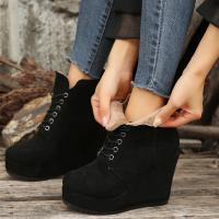 Artificial Wool & Rubber & Suede back zipper Boots patchwork Solid black Pair