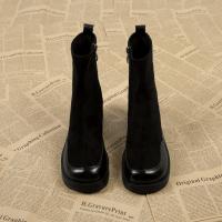 Rubber & Suede side zipper Women Martens Boots patchwork Solid Pair
