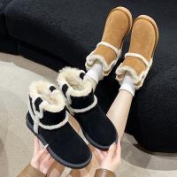 Cow Suede & Rubber Snow Boots & thermal patchwork Solid Pair