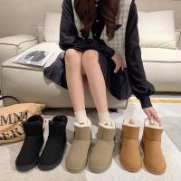 Cow Suede & Rubber Snow Boots & thermal patchwork Solid Pair