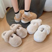 Plush & Rubber Fluffy slippers & thermal patchwork Solid Pair