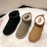 Cow Suede & Rubber Snow Boots fleece & thermal patchwork Solid Pair