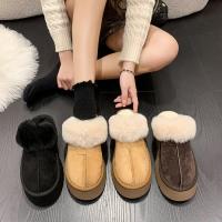 Plush & Rubber & Suede Fluffy slippers & thermal patchwork Solid Pair