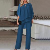 Polyester Plus Size Women Casual Set & two piece & loose Long Trousers & top Solid Set