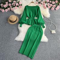 Polyester Waist-controlled & Sheath Two-Piece Dress Set two piece stretchable Solid : Set