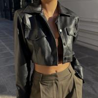 PU Leather Slim Women Coat midriff-baring PC