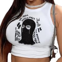Poliéster Mujeres camiseta sin mangas, impreso, blanco,  trozo