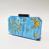 Acrylic hard-surface Clutch Bag with chain patchwork blue PC