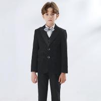 Polyester Het Kostuum van de Vrije tijd van de jongen Stropdas & Vest & Broek & Boven & Jas Solide Zwarte Instellen