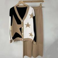 Acrylic & Spandex Women Casual Set & two piece Pants & coat printed star pattern Set
