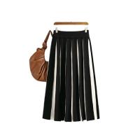 Viscose Fiber Pleated Maxi Skirt loose & breathable striped : PC