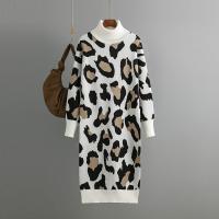 Mercerized Cotton Pleated Sweater Dress loose & breathable printed leopard : PC