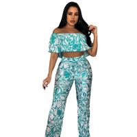 Polyester Off Shoulder Women Casual Set & two piece & loose printed Set