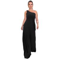 Polyester Wide Leg Trousers Long Jumpsuit & loose & One Shoulder Solid PC