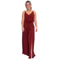 Polyester front slit Women Casual Set deep V & two piece Solid Set